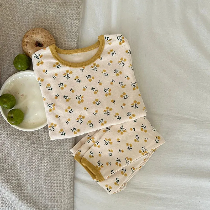 Floral Print Long Sleeves Warm Little Boys/Girls Winter Pajamas Set
