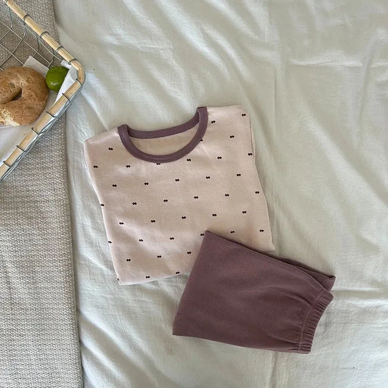 Floral Print Long Sleeves Warm Little Boys/Girls Winter Pajamas Set
