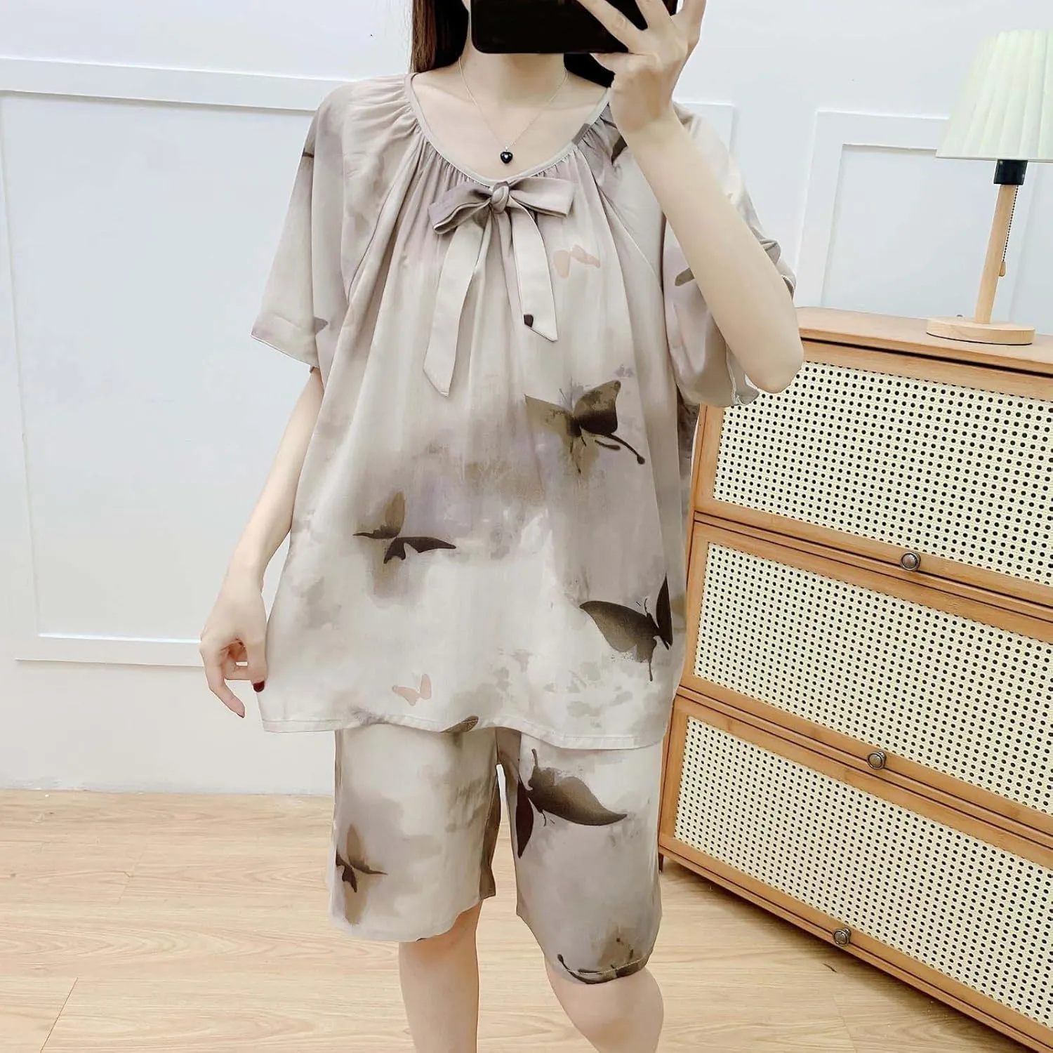 Floral Printed Loose Shorts Pajama Sets for Women Summer Short Sleeve Sleepwear Lounge Set 2 Piece Outfits