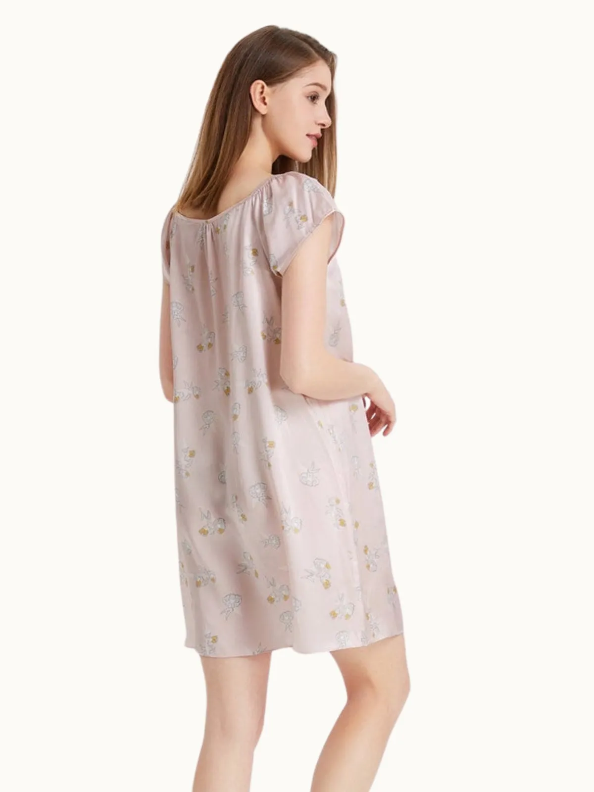 Floral Women Short Sleeve Ruffle Silk Chemise