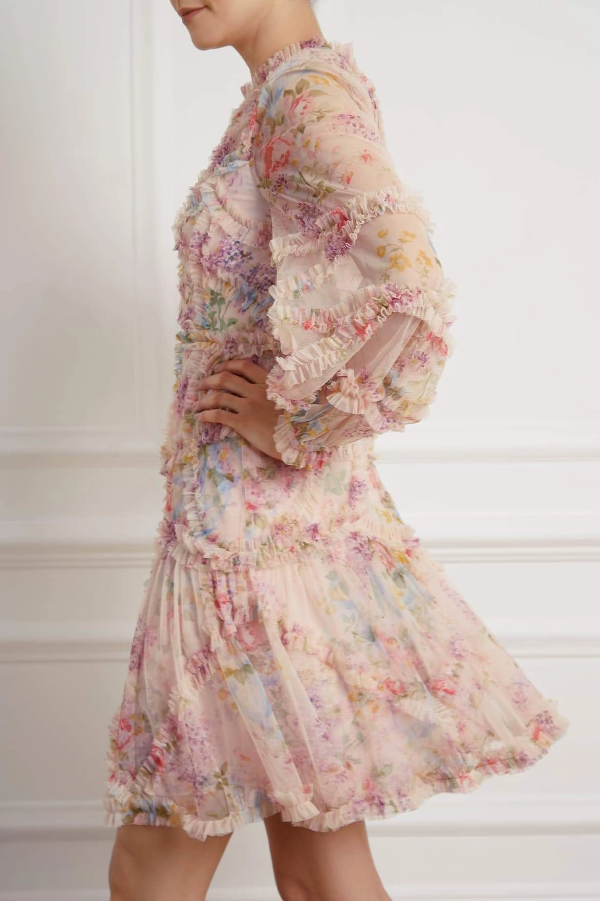 Vibrant evening gown Floral Diamond Ruffle Dress