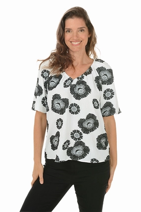 Floral Jacquard Puffed Sleeve Blouse Antimicrobial Treatment Tagless Comfort Collar