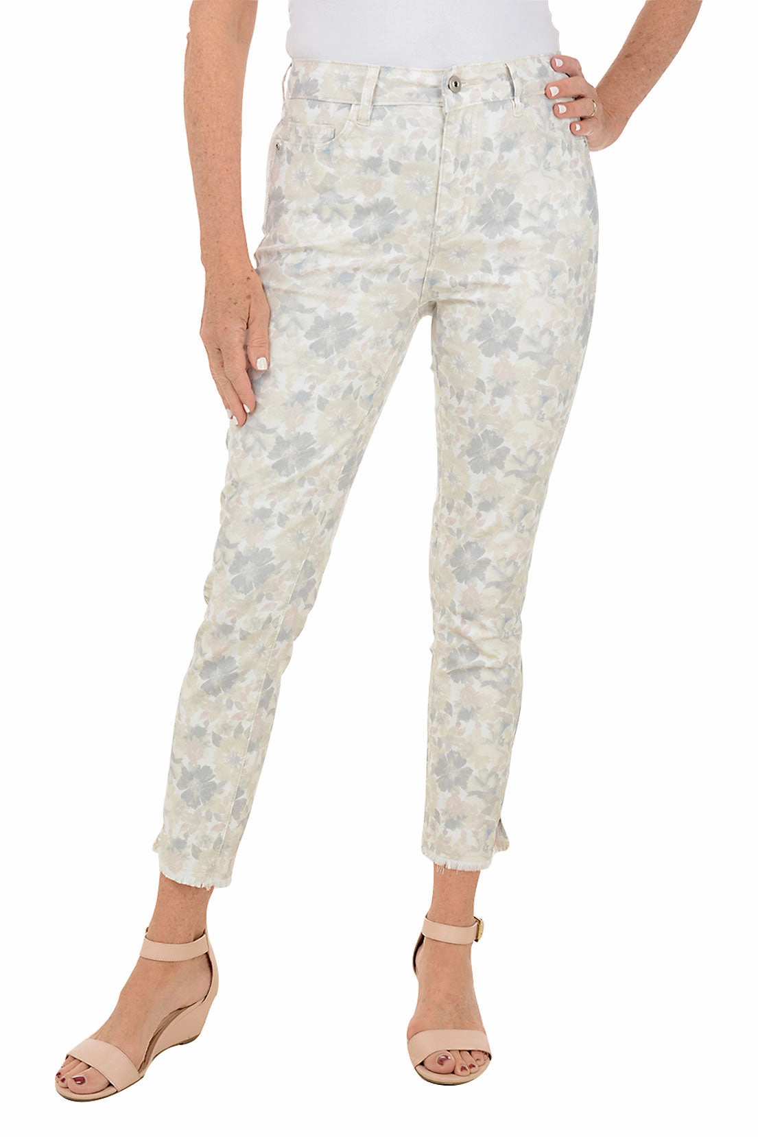 Floral Mirage Denim Twill Ankle Pant Breathable Wear Fit Anti Friction Lining