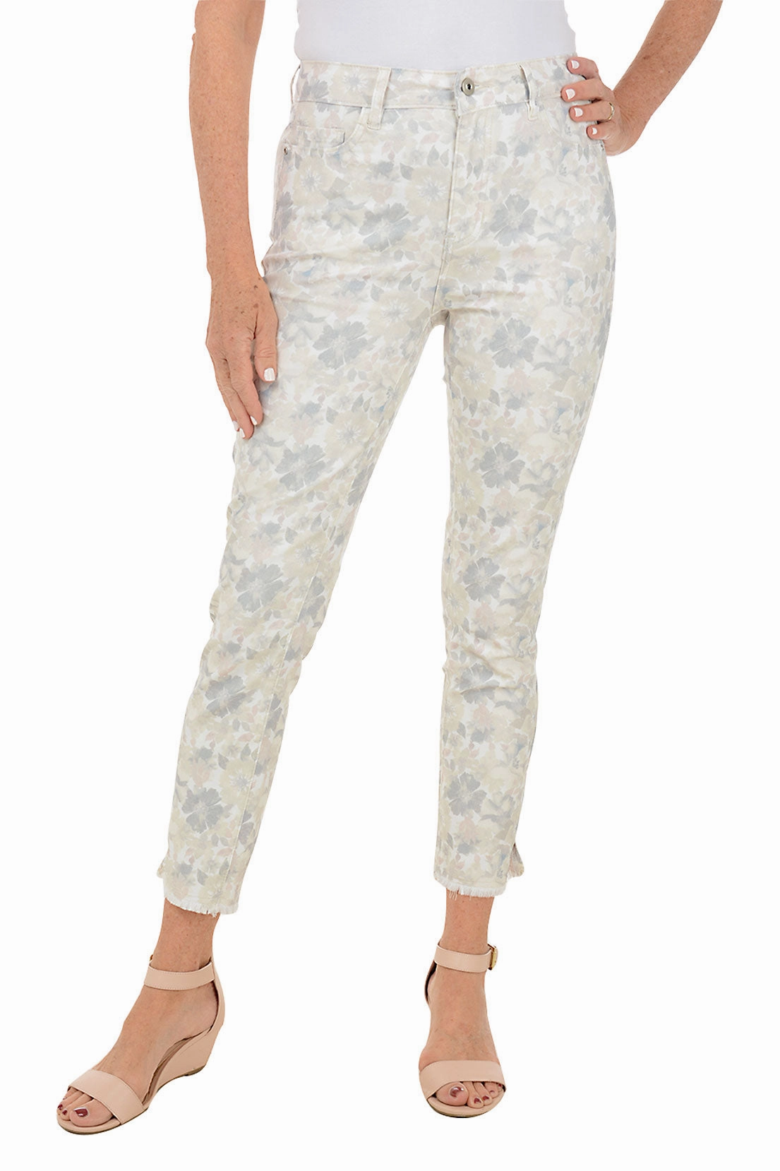 Floral Mirage Denim Twill Ankle Pant BreathableMaterial FourWayStretch