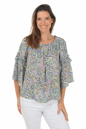 AntiPilling Technology UltraSoftInterior Floral Paisley Ruffled Bell Sleeve Blouse