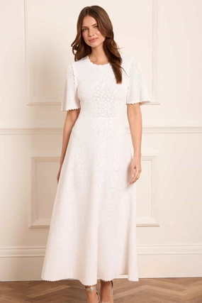Front Ruffle Floral Pointelle Knit Gown