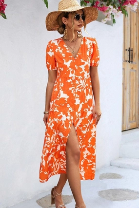 FLORAL PRINTING WOMEN SLIT DRESS Hot Now