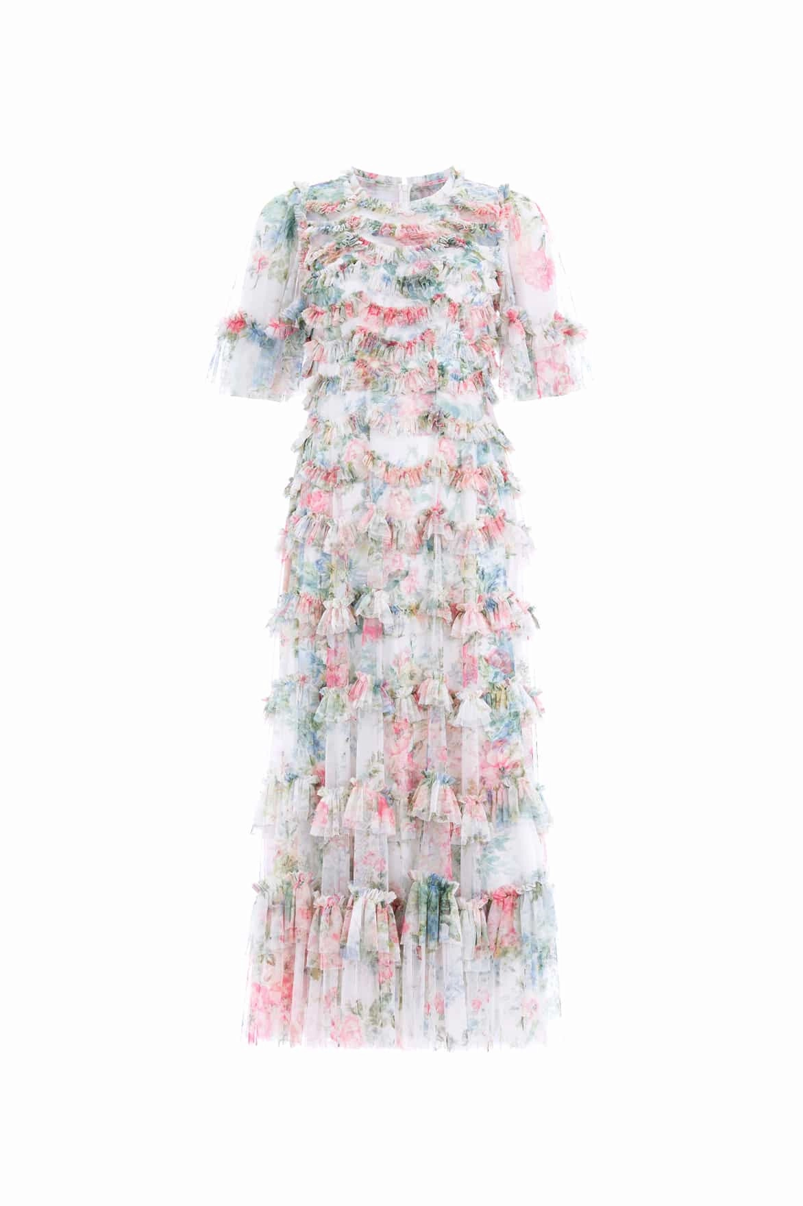 Sharp Edge Floral Romance Round Neck Ballerina Dress