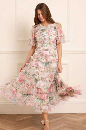 Floral Romance Round Neck Ballerina Dress Soft Texture Premium Look