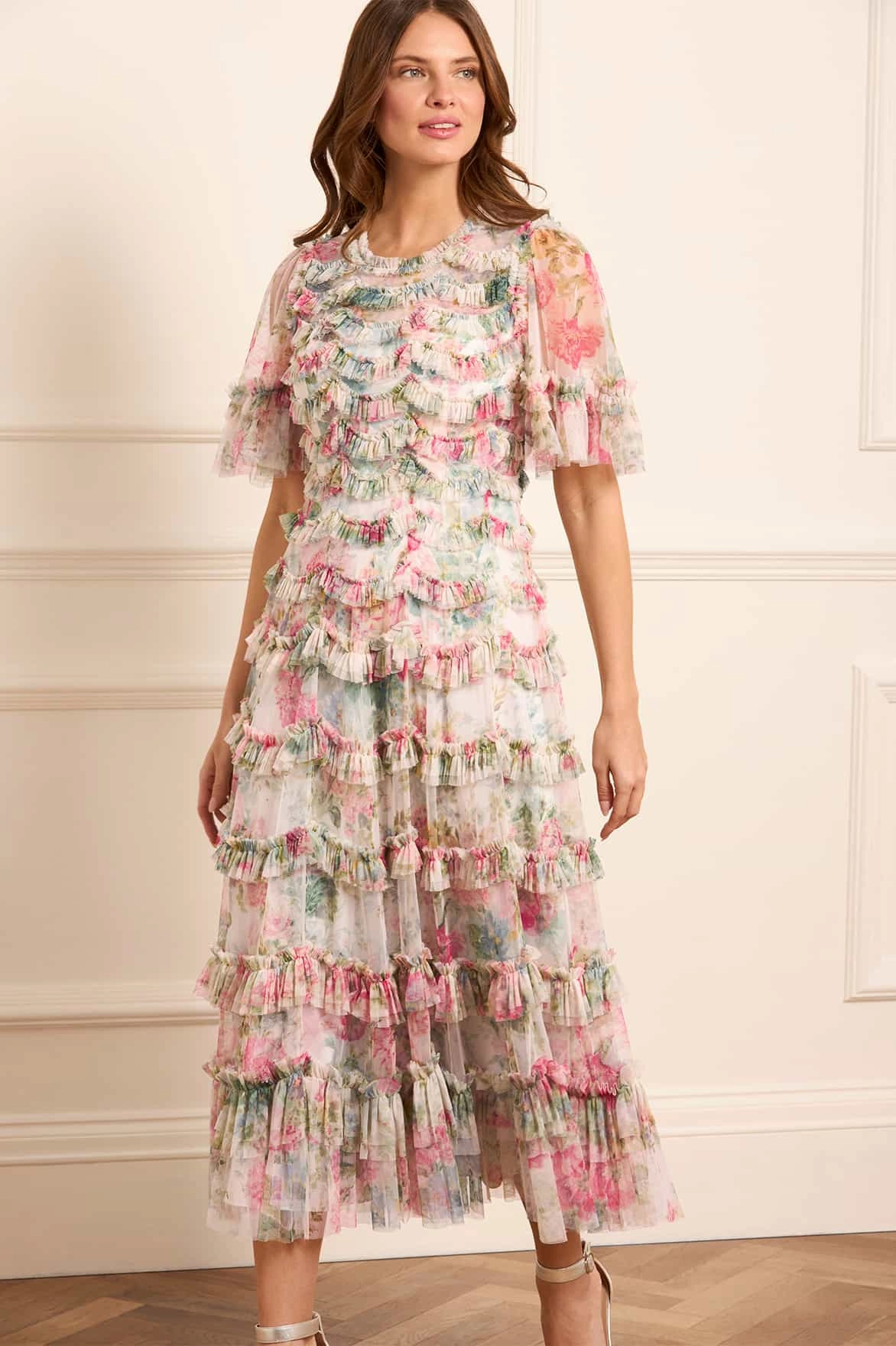 Luxe Comfort Wide Swing Floral Romance Round Neck Ballerina Dress