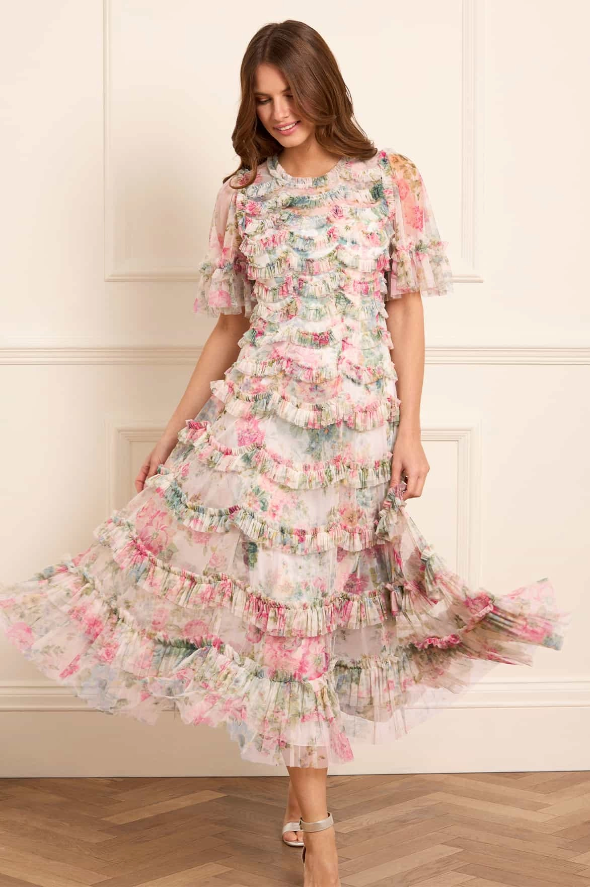 Floral Romance Round Neck Ballerina Dress Soft Texture Premium Look