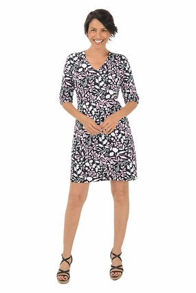 Minimal Fit Saturated Hue Floral Stencil V-Neck UPF50  Dress
