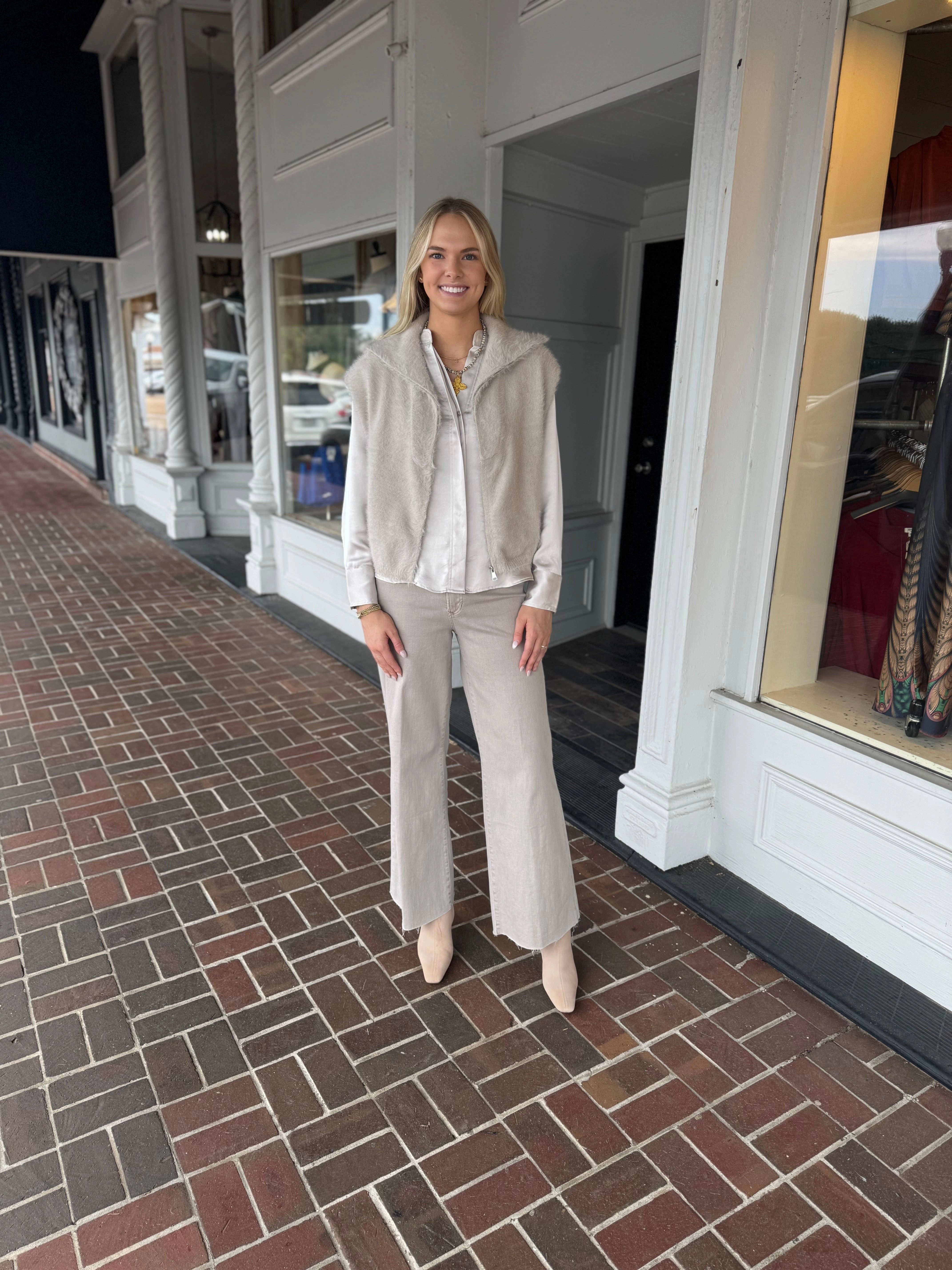 Flowy Tunic Florez Zip Up Sweater in Off-White