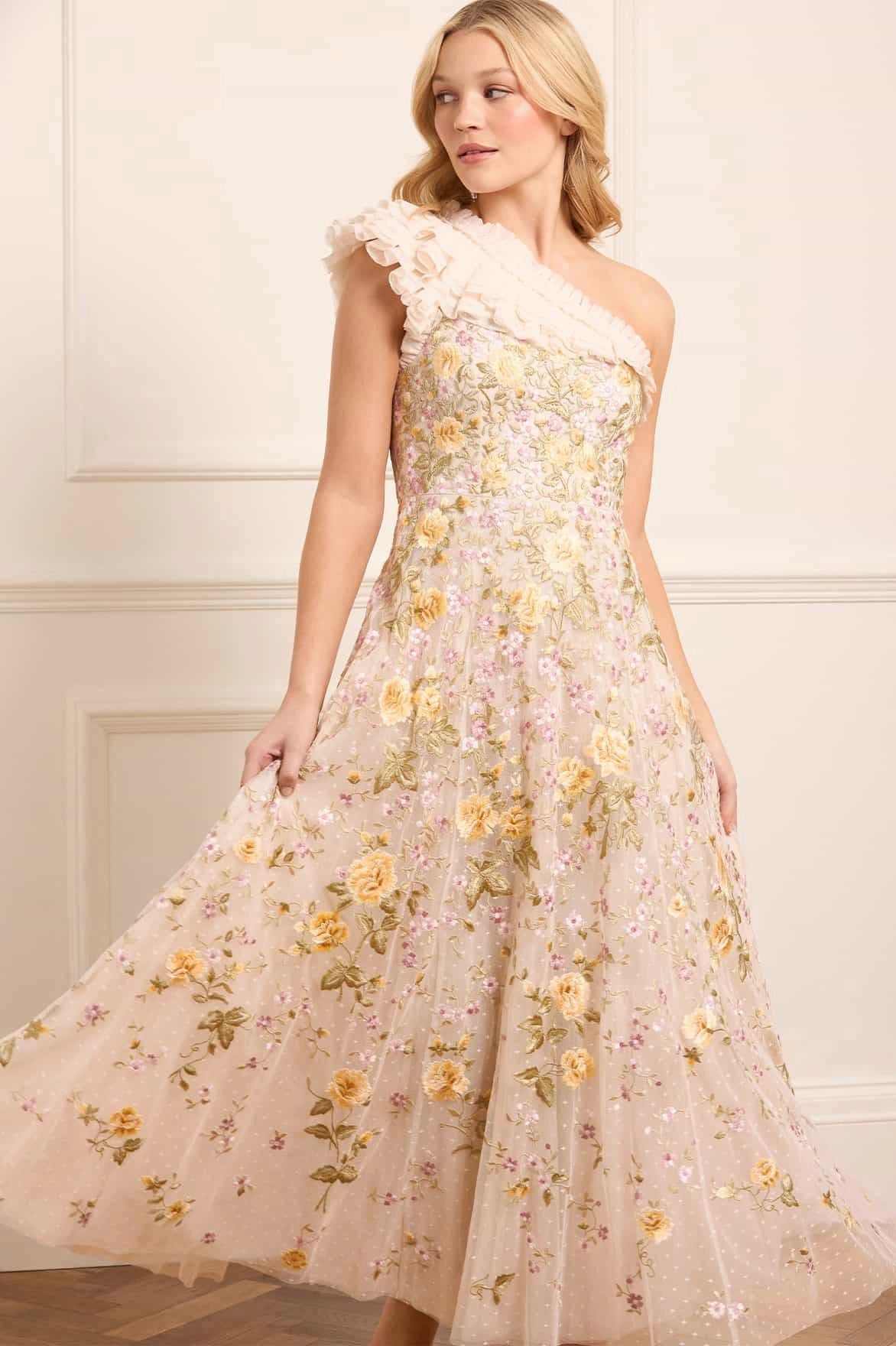 Florine One-Shoulder Ankle Gown Crisp Silhouette Gentle Look