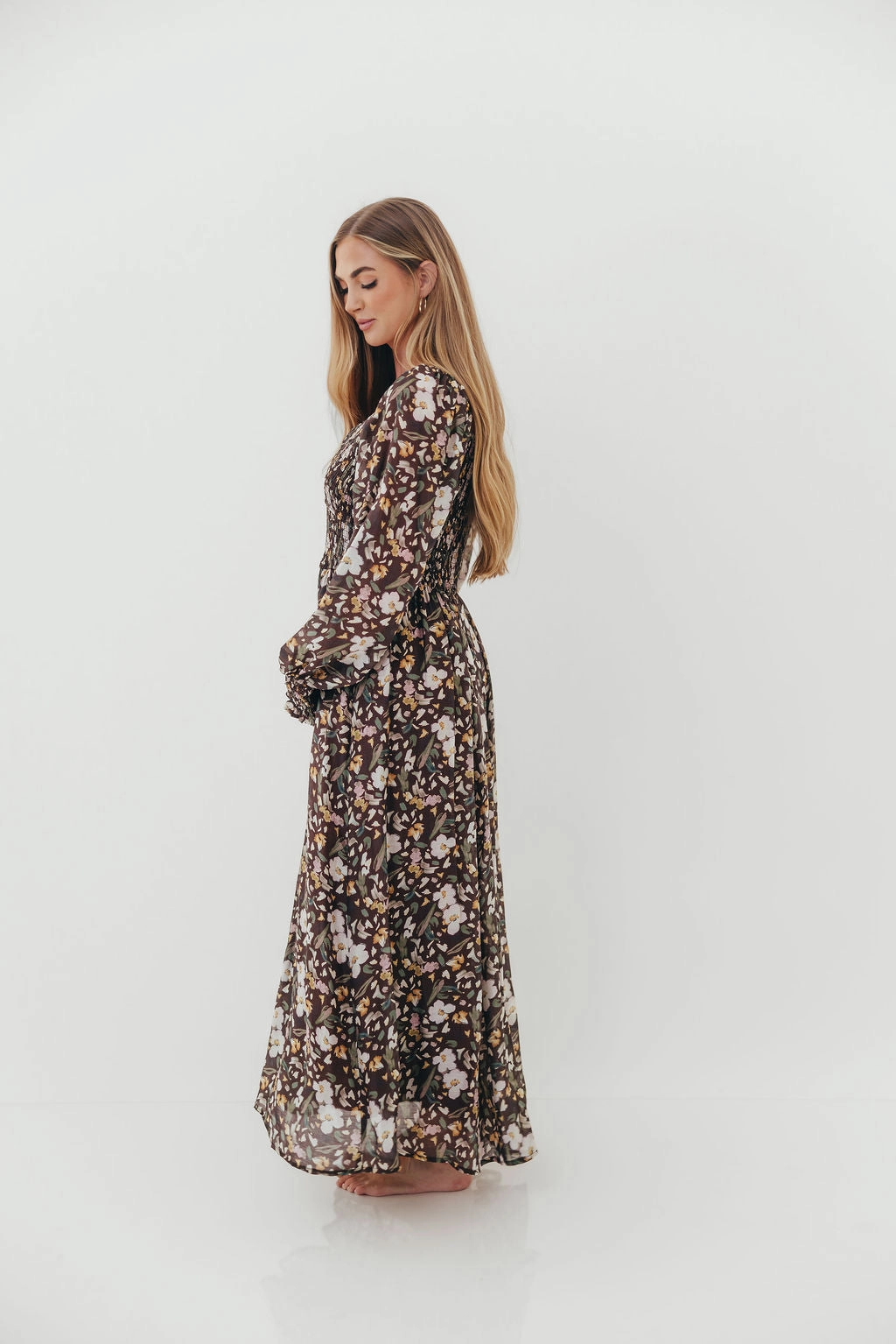 Chill Mode Luann Floral Maxi Dress in Mocha Mousse (No Restock)