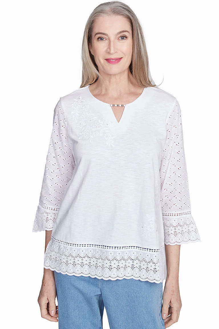 Flower Power Floral Eyelet Top Reflective Accent Trim