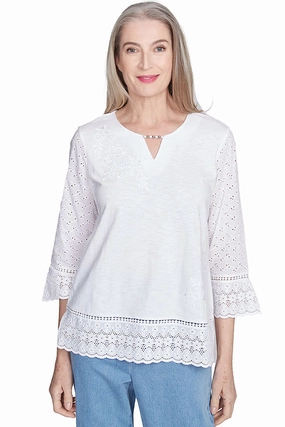 Flower Power Floral Eyelet Top Reflective Accent Trim