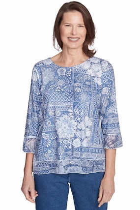 Lightweight Blouse Ergonomic Pattern Design Flower Power Lace Printed Top