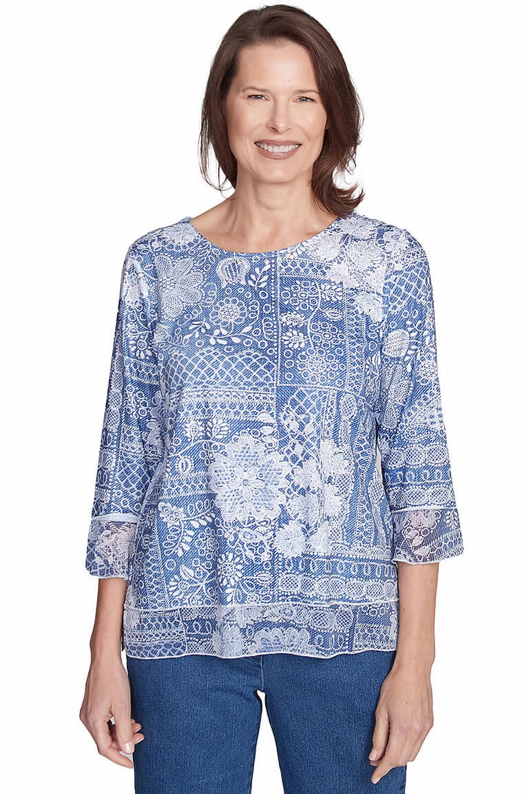 Lightweight Blouse Ergonomic Pattern Design Flower Power Lace Printed Top