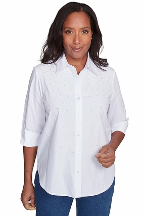 Sporty Top Breathable Ventilation Flower Power Pearl Studded Shirt