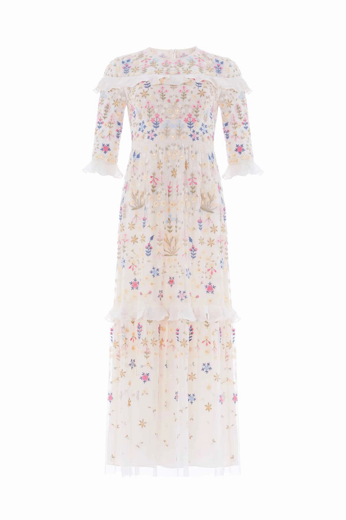 Flowerbed Embroidery Ankle Gown Hot Now