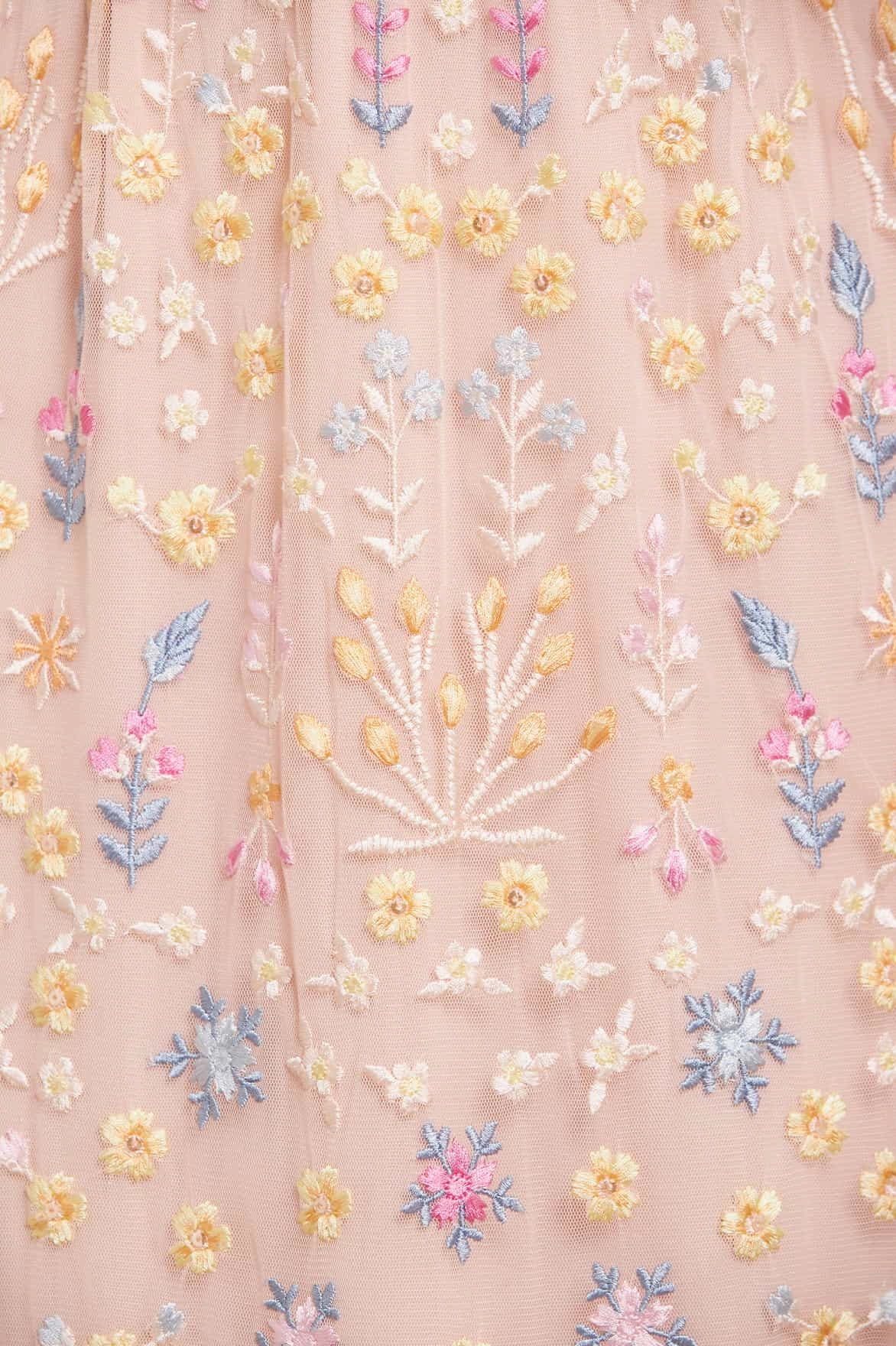 Flowerbed Embroidery Ankle Gown Draped Layer Fall Layer