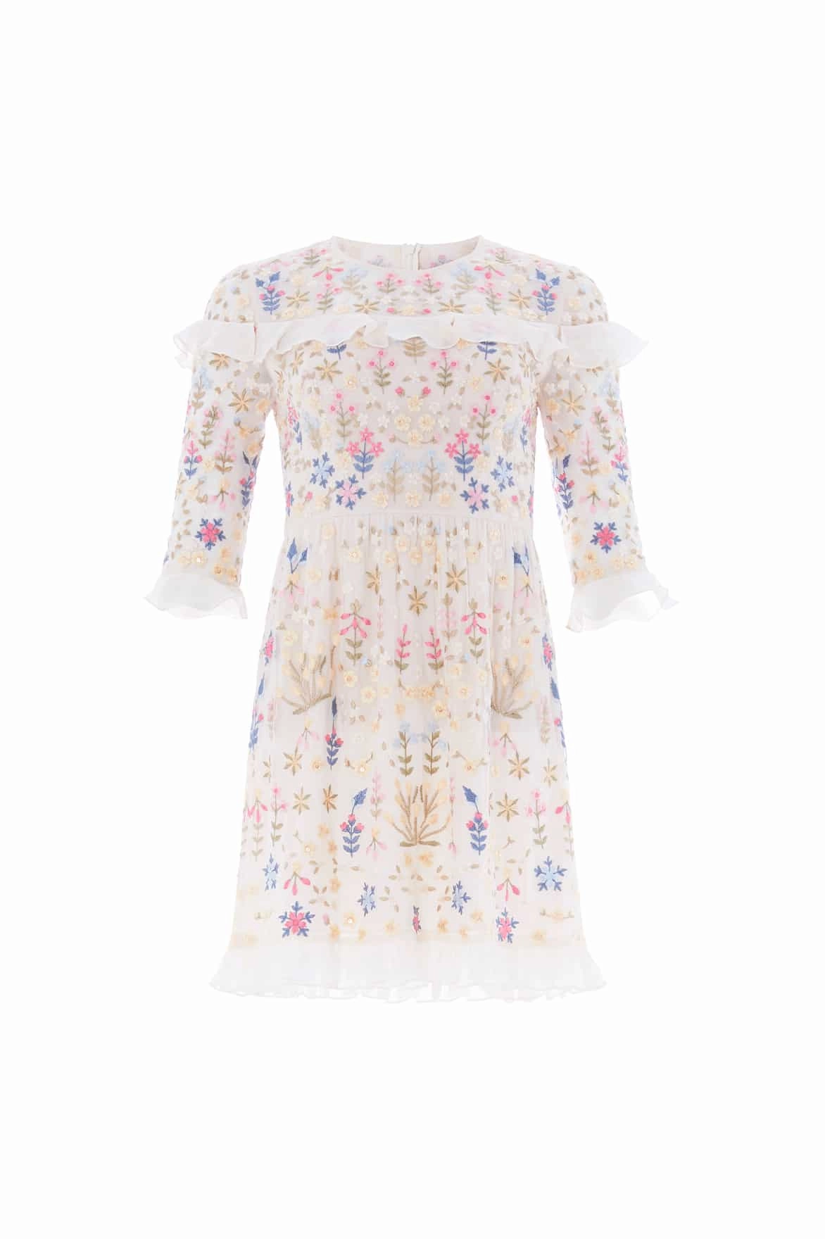 Flowerbed Embroidery Mini Dress Warm Pink Polished Look