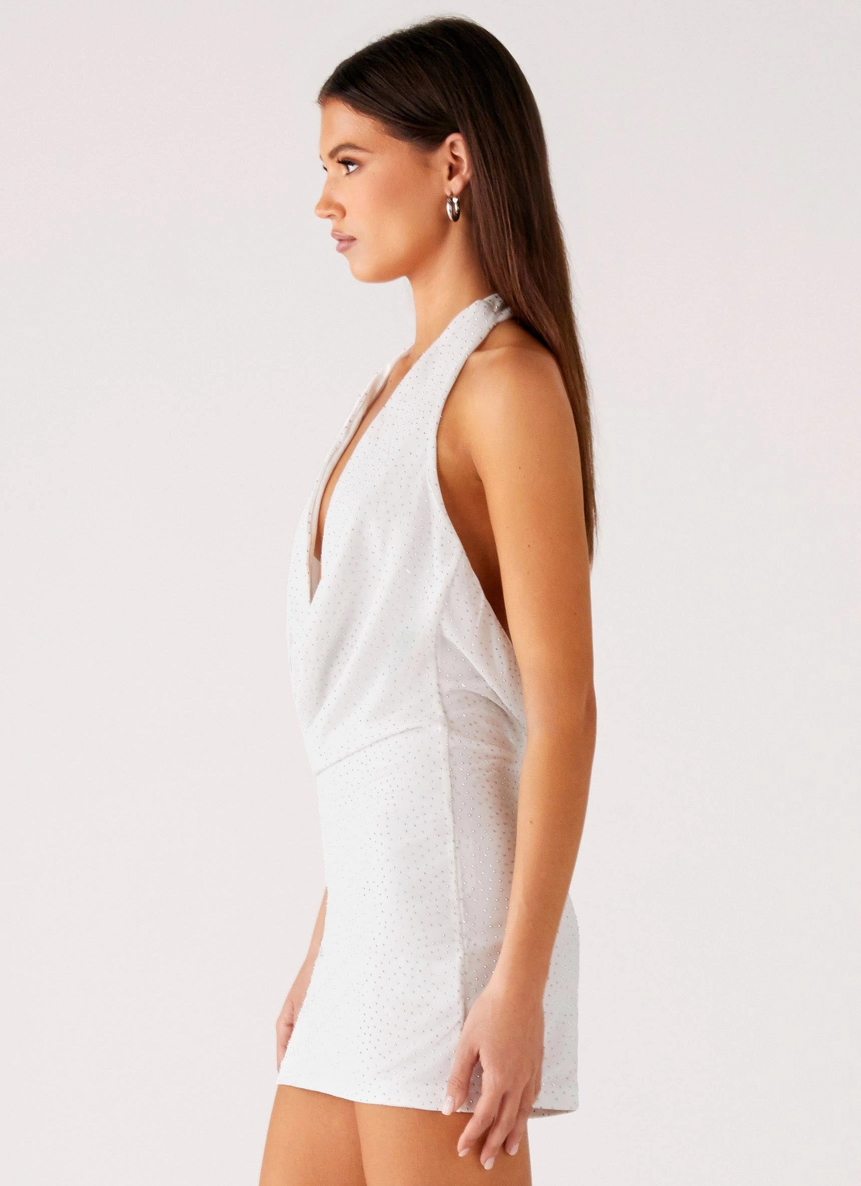 Back Cut Out Beaded Sequins Mini Dress - Ivory Light Aesthetic