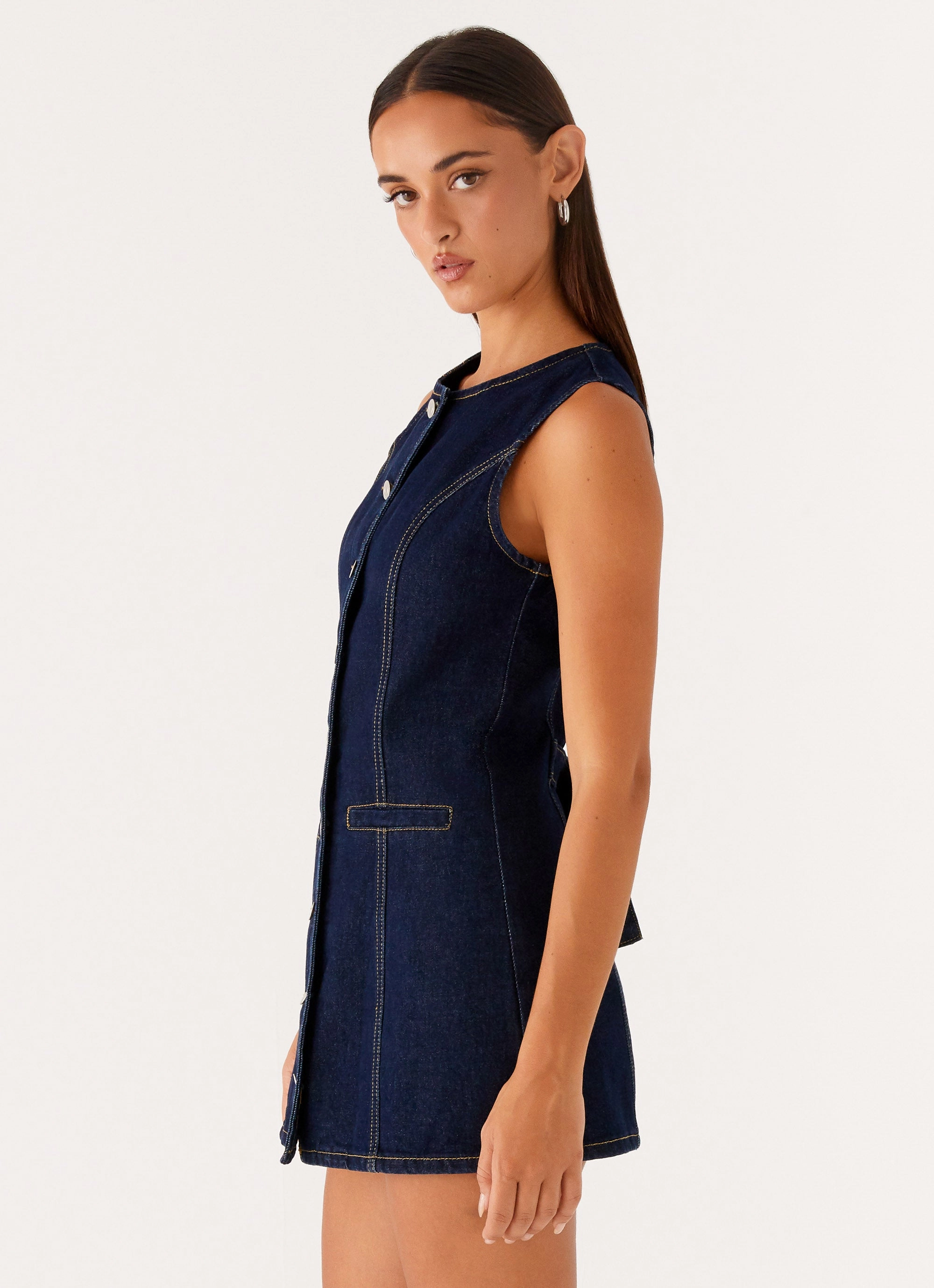 Dolton Mini Dress - Indigo Chilly Weather Wear Shiny Zip