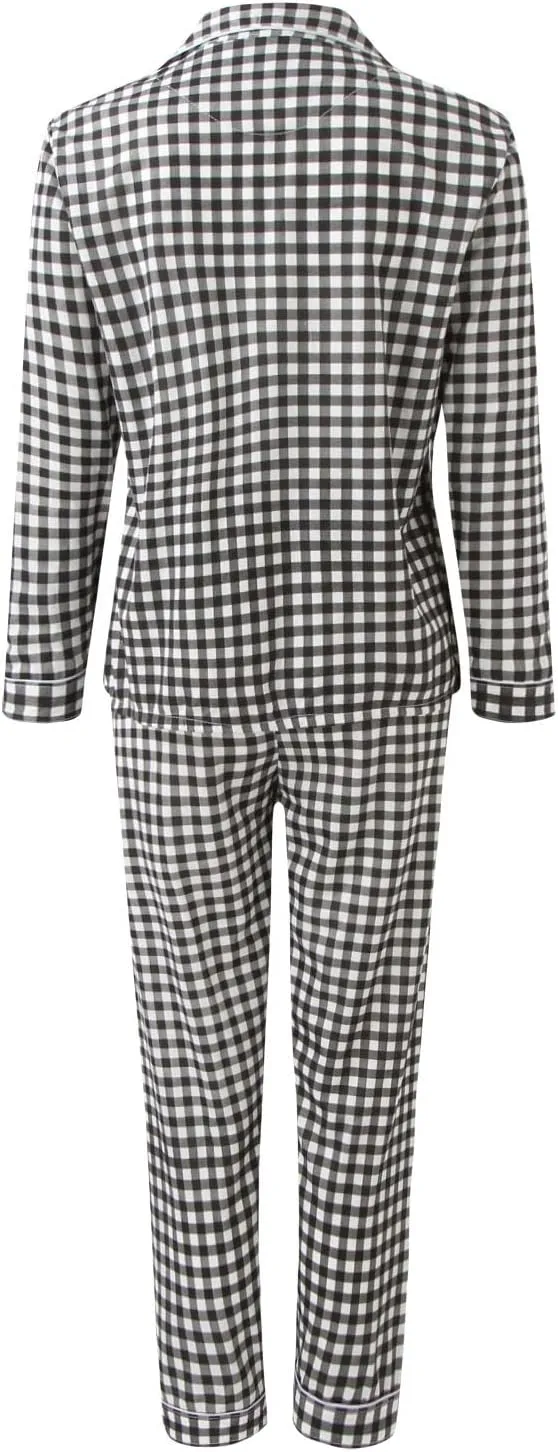 Fluffy Pajamas Set for Women Women Casual Lapel Button Plaid Print Two Long Sleeve Pajamas Pajamas Suit Lounge Sets