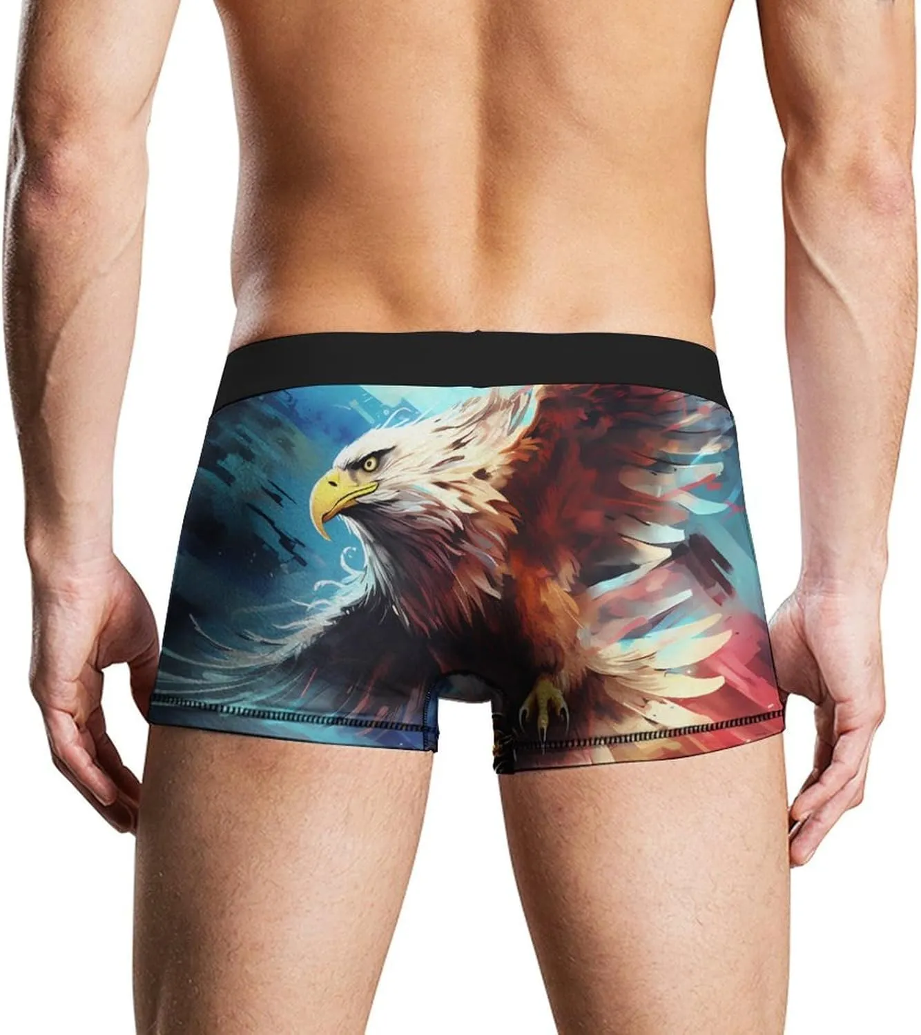Flying Ea-gle Mens Boxer Brief Funny Underwear Trunks Breathable Soft Printed Shorts