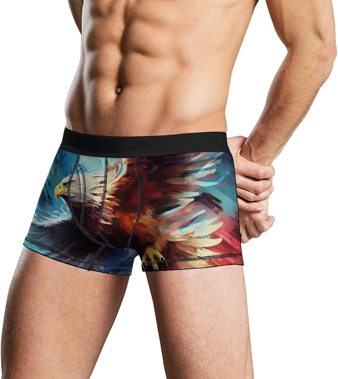Flying Ea-gle Mens Boxer Brief Funny Underwear Trunks Breathable Soft Printed Shorts