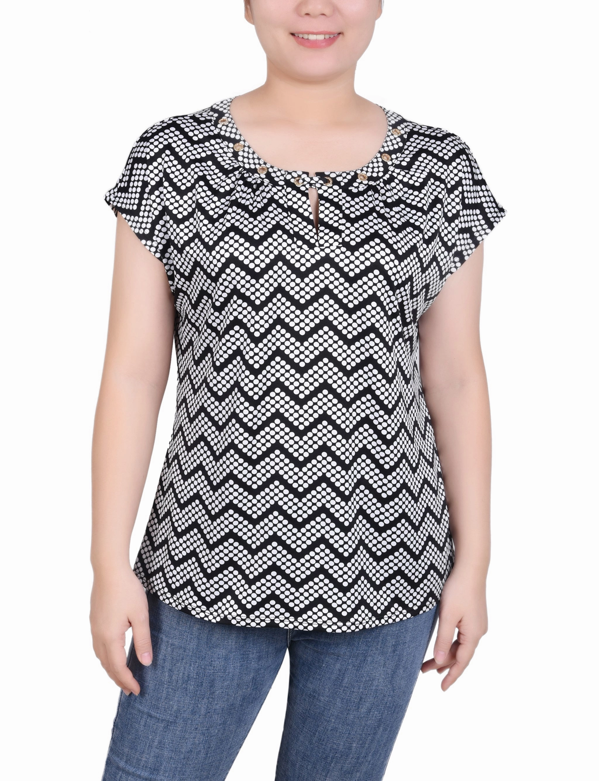 AdjustableDrawstring Extended Sleeve Top With Grommets