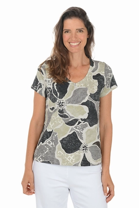 Fog Floral Petals Cotton V-Neck Tee TearResistant Blends Brushed Inner Layer