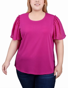Smooth Stitching Plus Size Clip Dot Flutter Sleeve Top