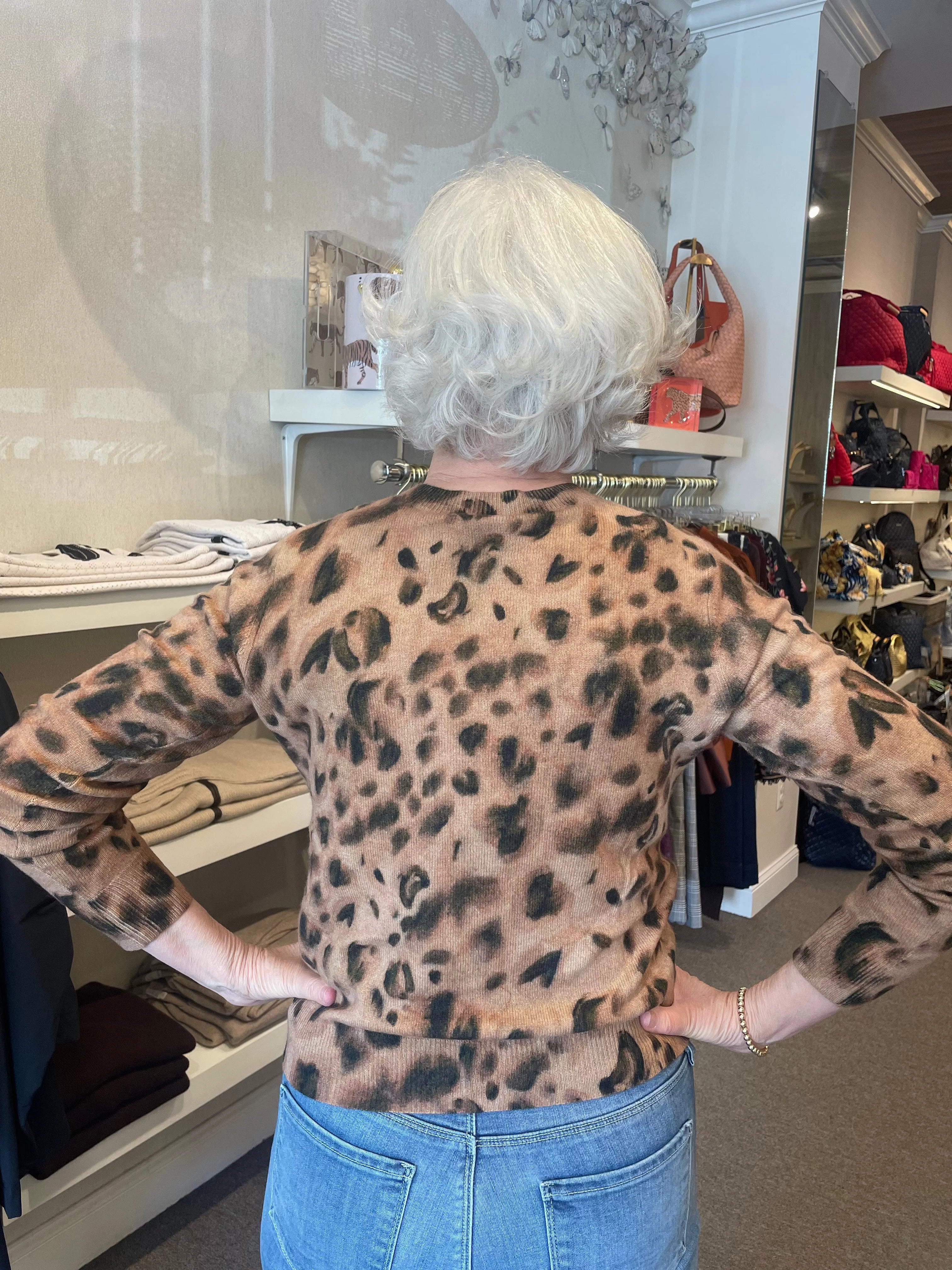 Sporty Style Watercolor Print Cheetah Crew Cork Combo