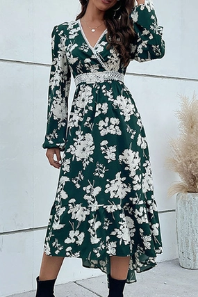 Fashion Daily Comfortable Silhouette FLORAL PATTERN V NECK ELEGANT DRESS