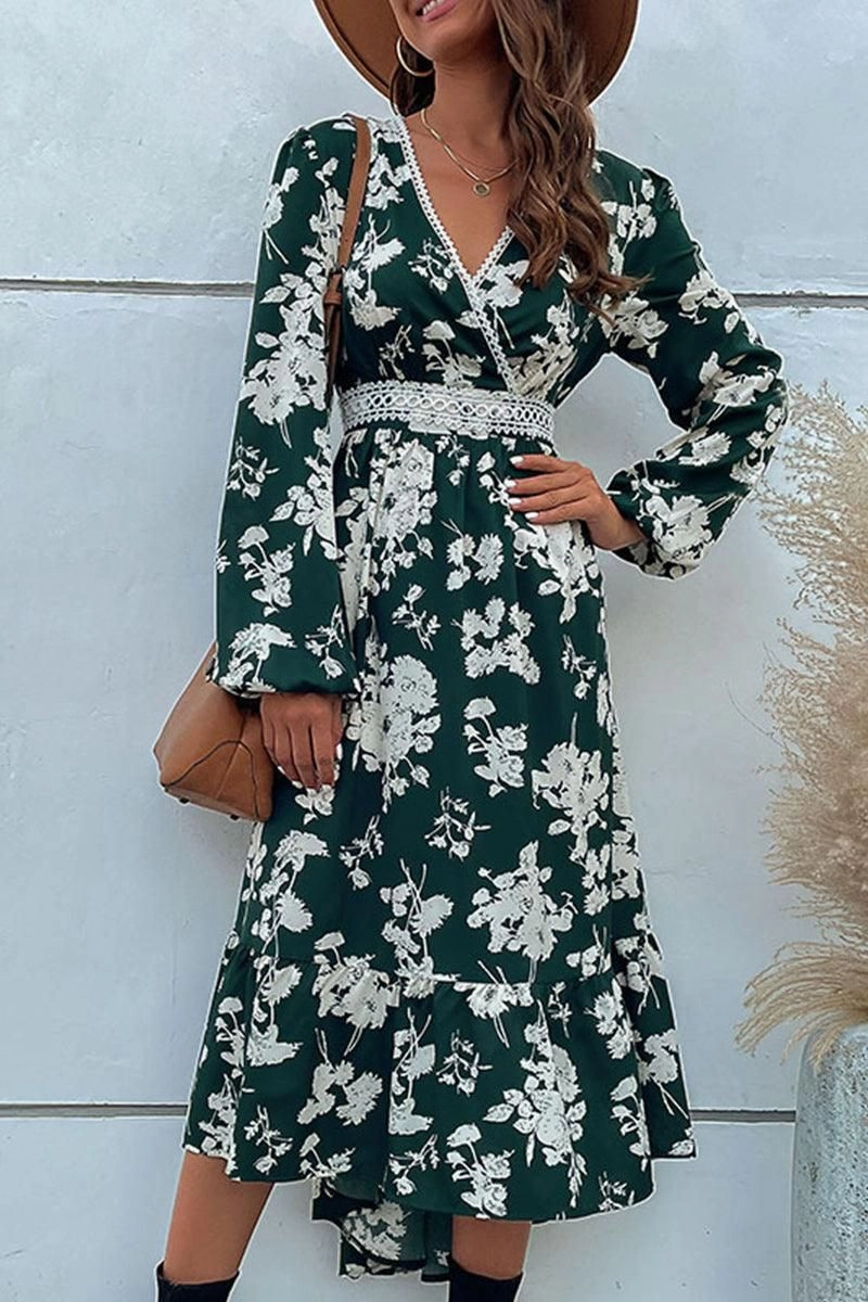 Perfect Layer Sleek Look FLORAL PATTERN V NECK ELEGANT DRESS