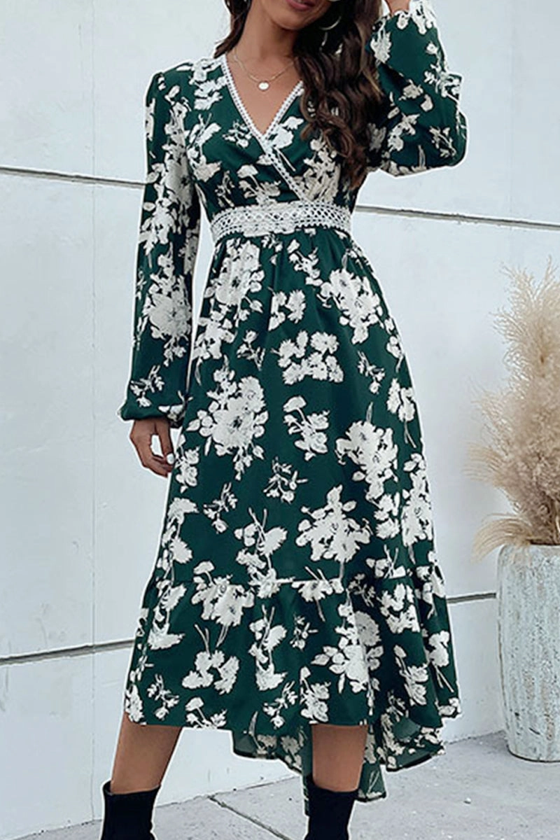 Fashion Daily Comfortable Silhouette FLORAL PATTERN V NECK ELEGANT DRESS