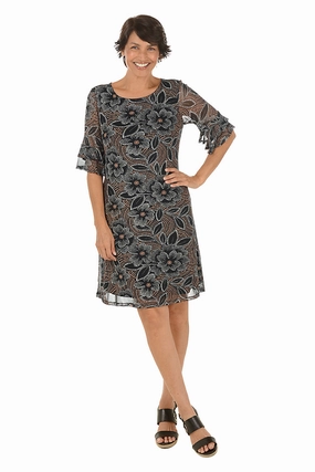 Natural Floral Mesh Ruffle Sleeve Dress Villa Light Daytime Look