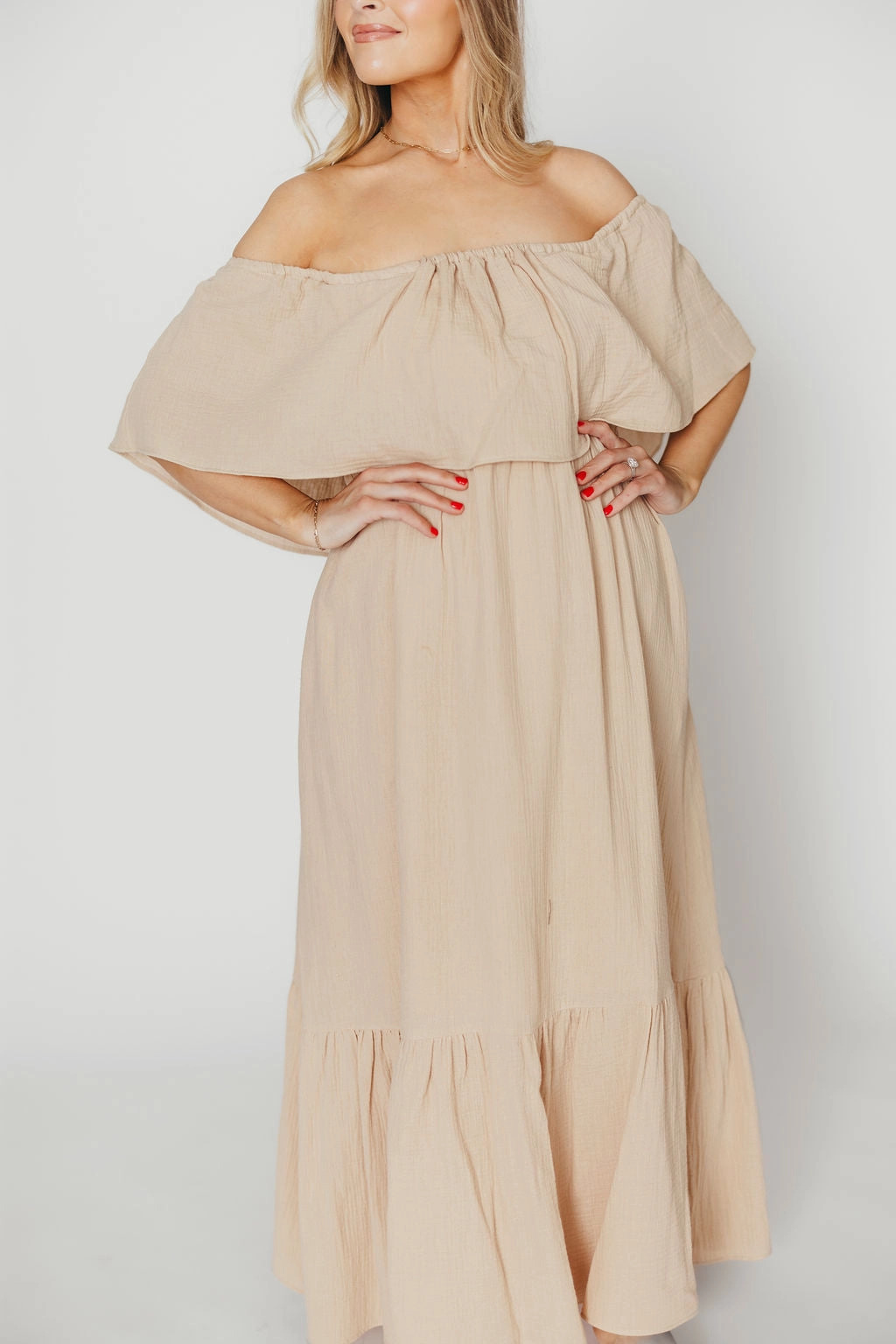 Classic Touch Josie 100% Cotton Maxi Dress in Beige - Bump & Nursing Friendly *Final-Sale*
