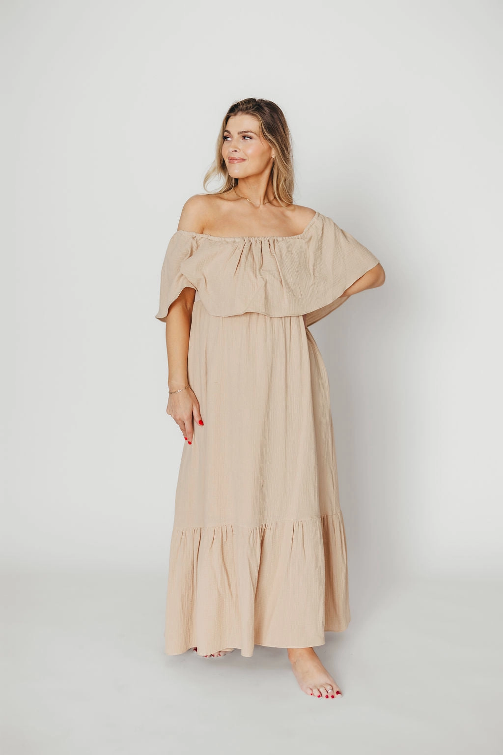 Josie 100% Cotton Maxi Dress in Beige - Bump & Nursing Friendly *Final-Sale* Smooth Lines Polished look dress