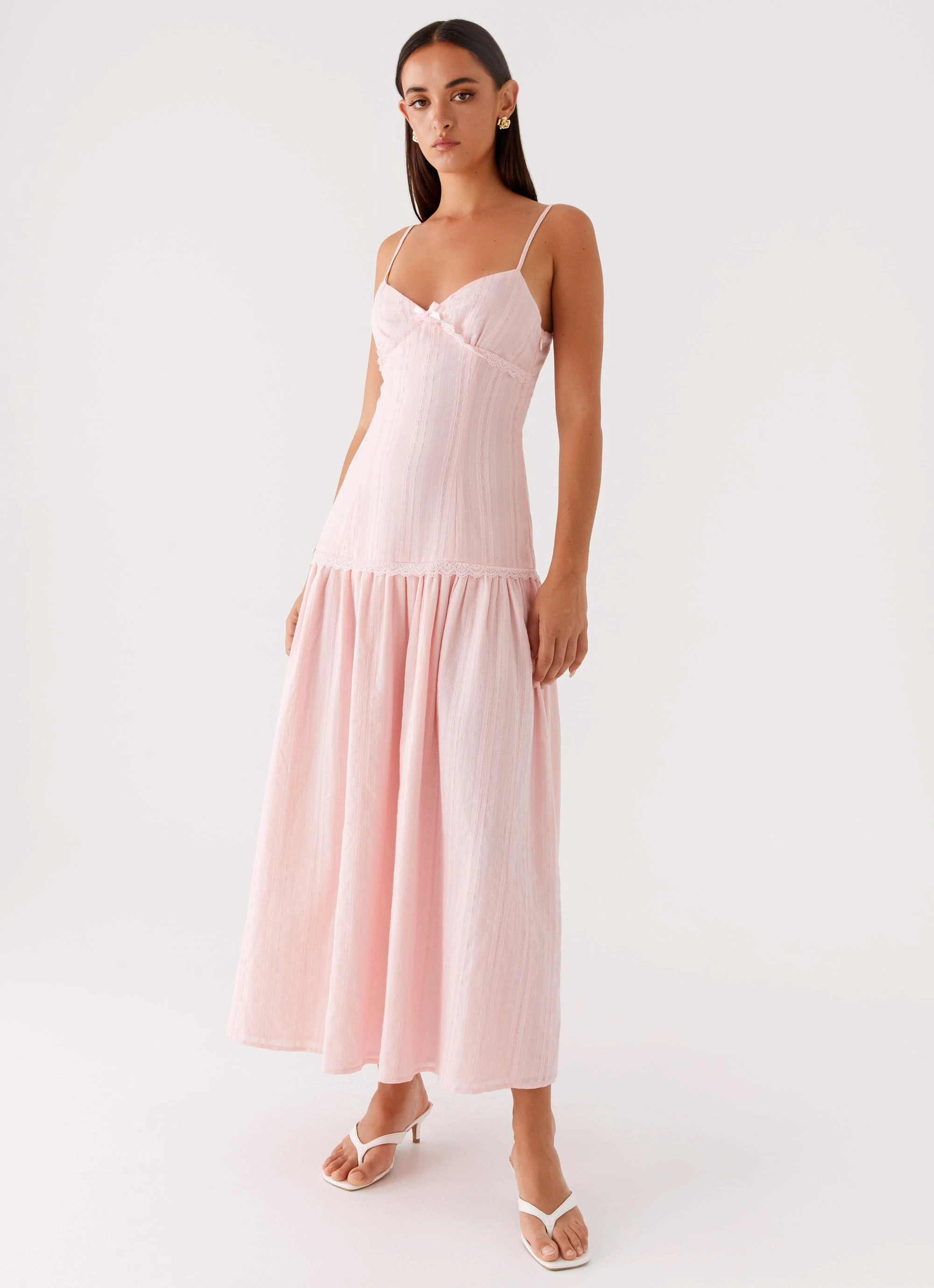 Found You Midi Dress - Pink vacation look Ruffle-Detail