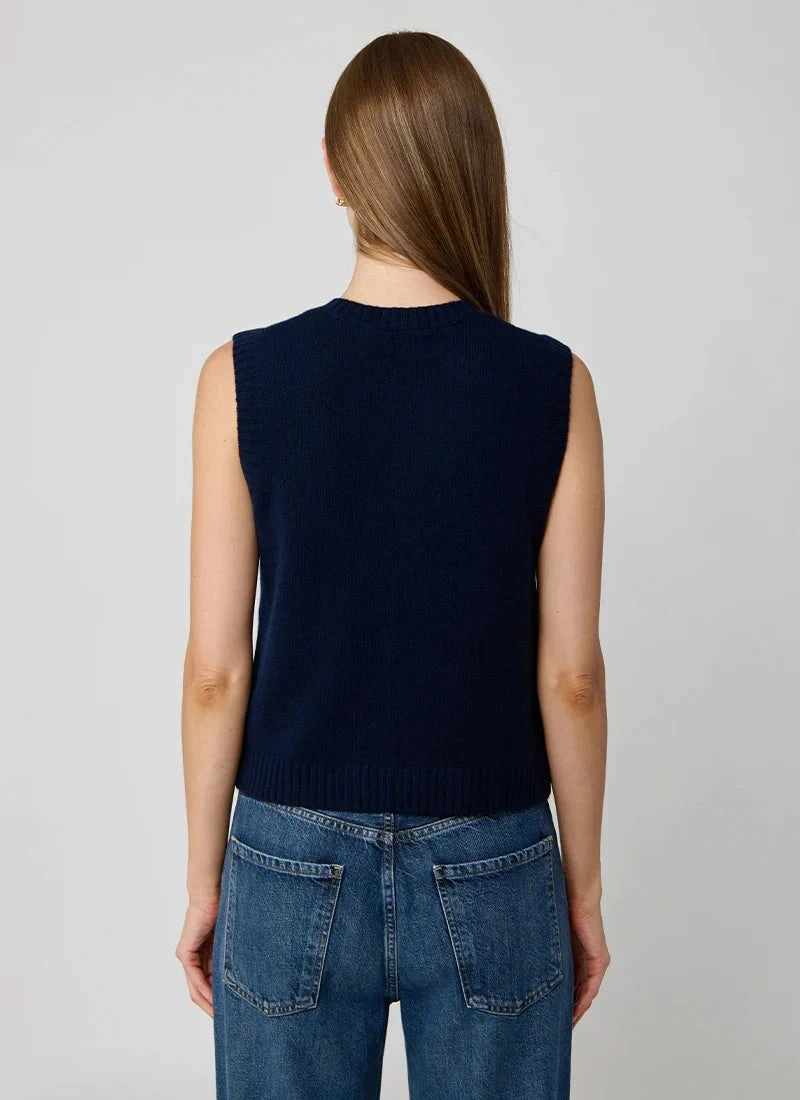 Button Front Vest with Pockets Navy Comfortable Layer