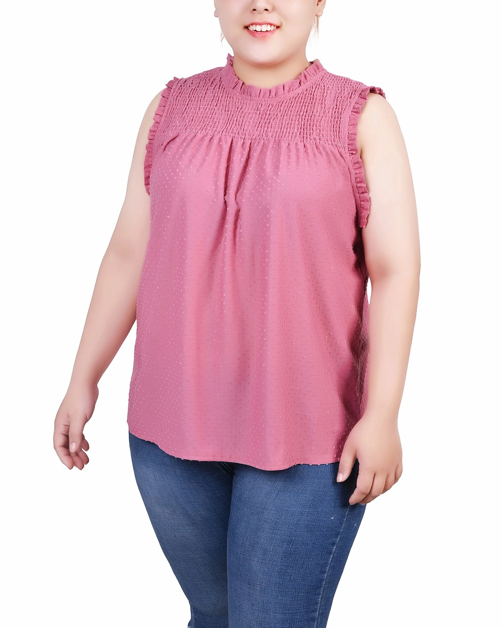 Minimalist Aesthetic Plus Size Sleeveless Yoke Top With Ruffles