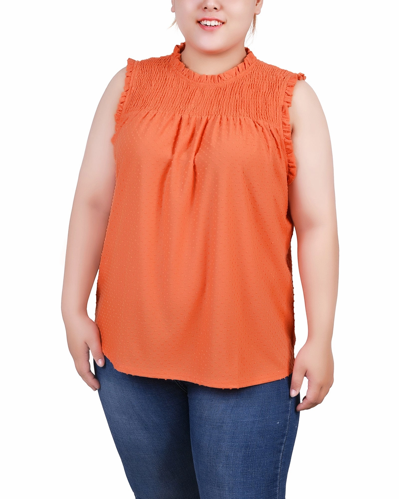 Plus Size Sleeveless Yoke Top With Ruffles Moisture Management