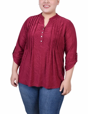 Plus Size 3/4 Roll Tab Pullover Top Neutral Tone Palette