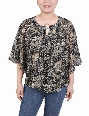 FlatlockSeamTechnique Tear Resistant Chiffon Poncho Top With Ring