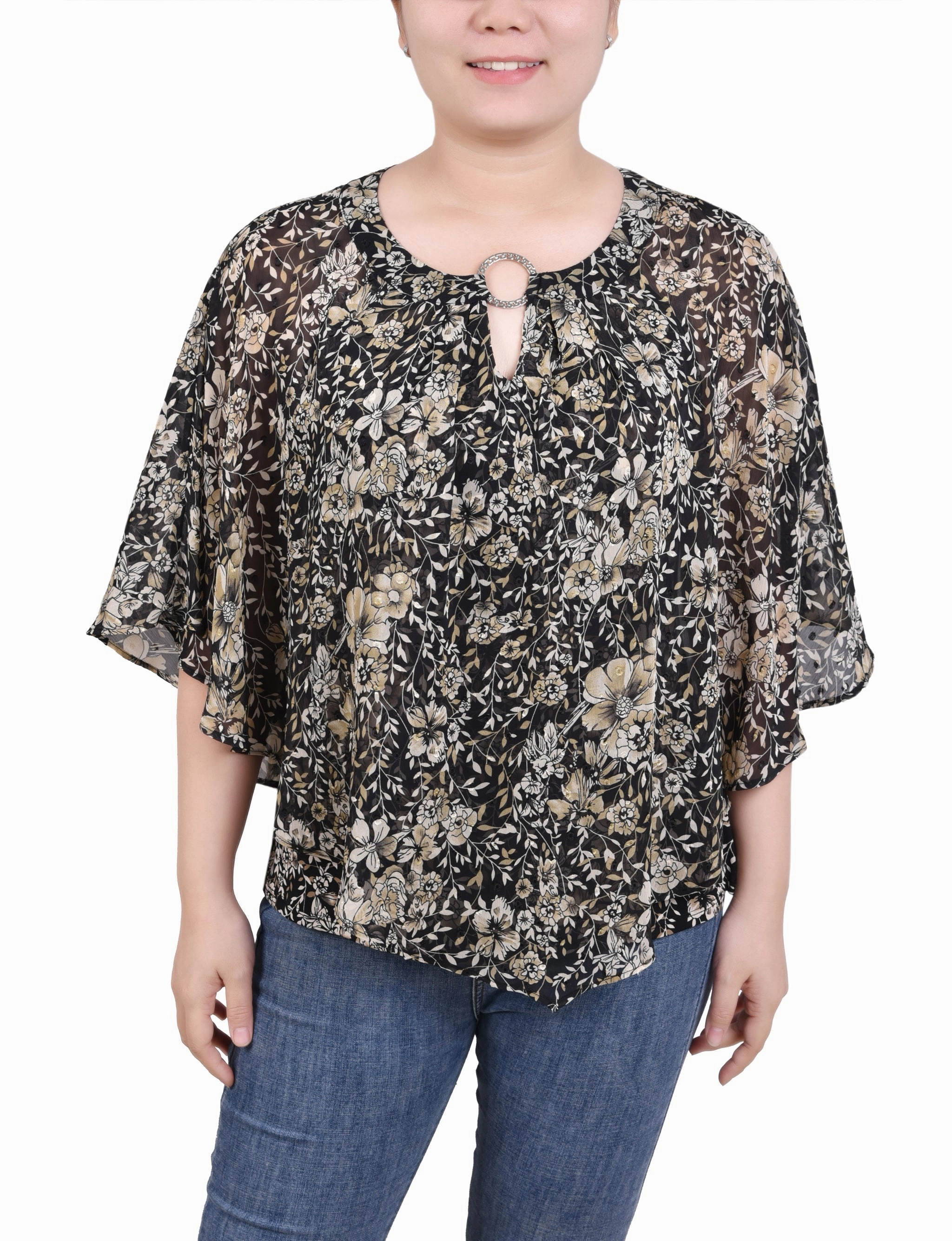 Chiffon Poncho Top With Ring FadeResistant Dye Quick Release Fastener