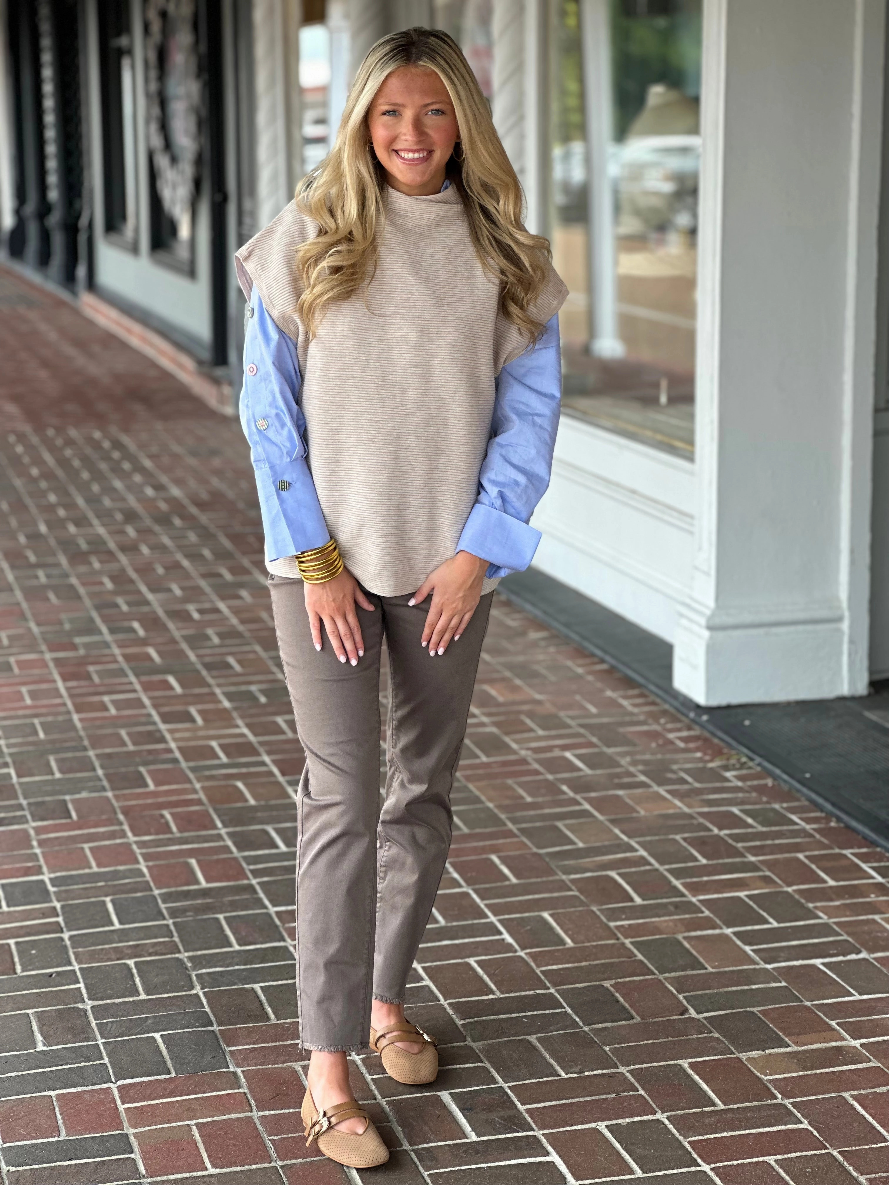 Moisture Wicking Technology French Dressing Ottoman Cap Sleeve Sweater in Oat